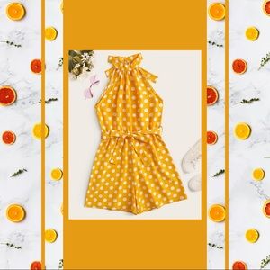Yellow Polkadot Halter Romper